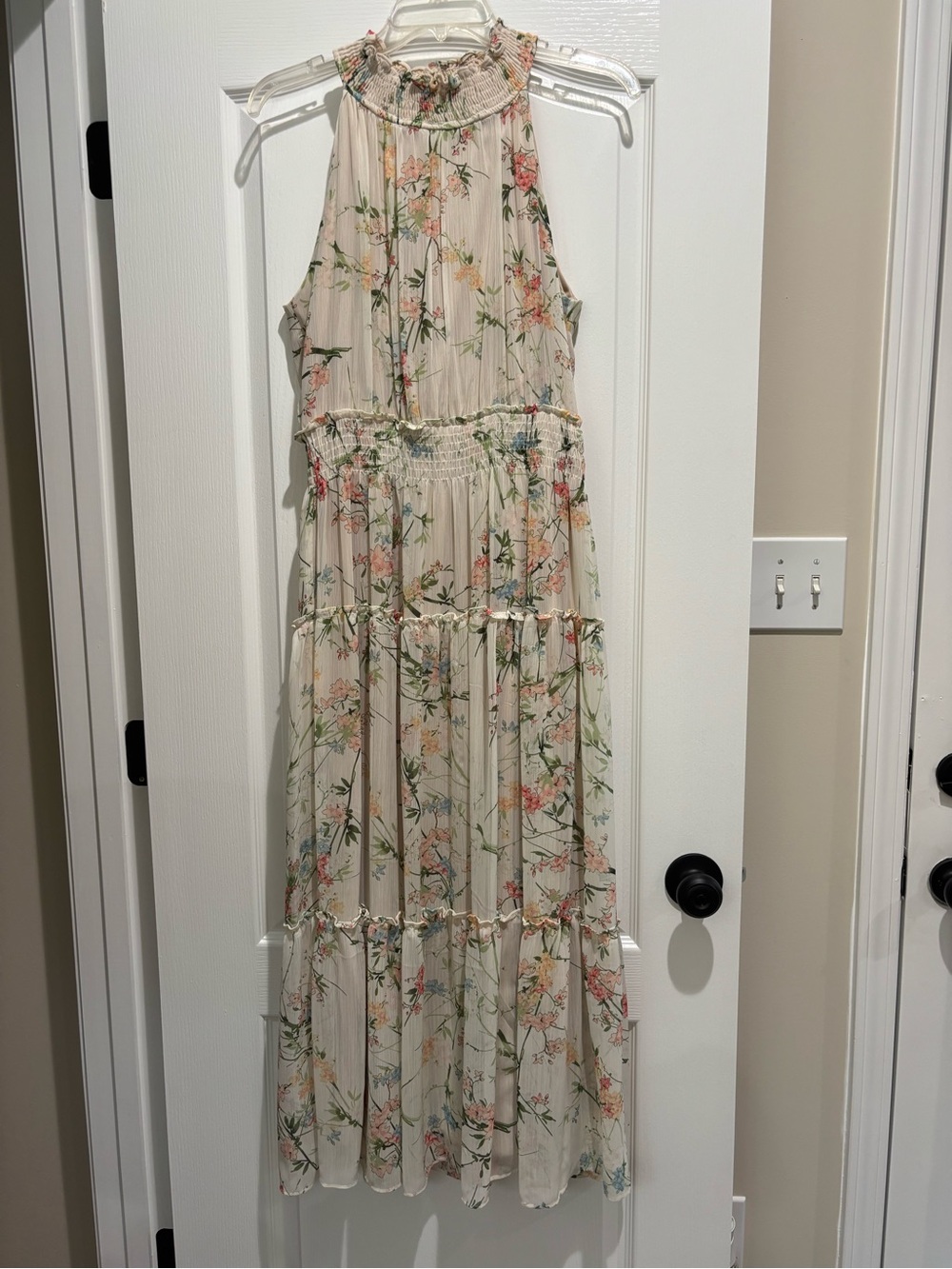 Taylor Cream Floral Halter Tiered Maxi Dress